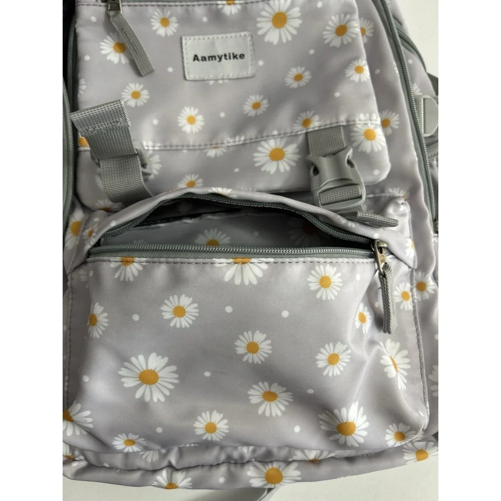 Aamytike Gray Daisy‑Print Backpack
